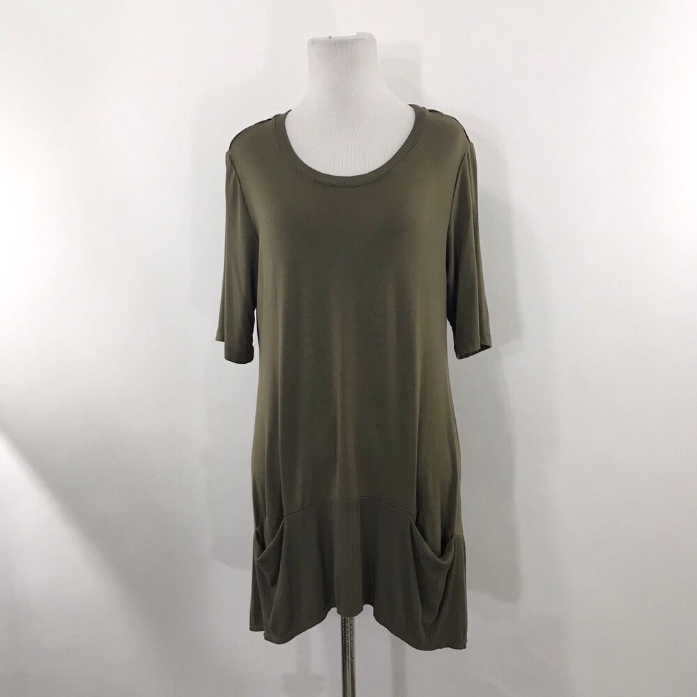 LOGO by Lori Goldstein Top Ribbed Olive‎ Green M
